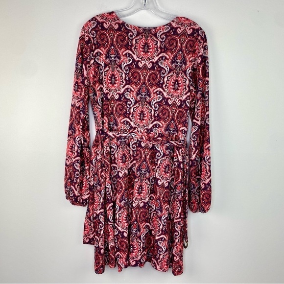 Anthropologie Maeve Pink Floral long sleeve Belted stretch knit dress size L - Picture 7 of 16